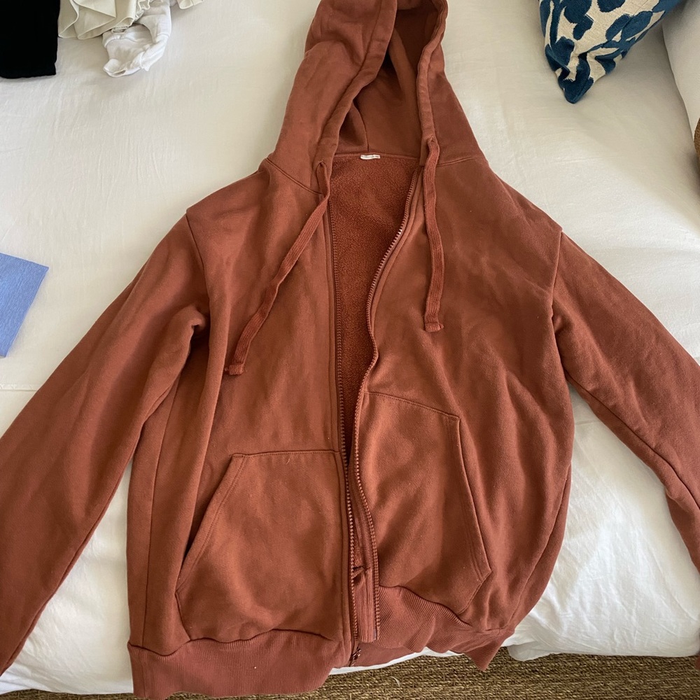 Alo Yoga Everyday Full Zip Hoodie in Rust